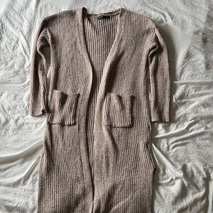 SHEIN Ribbed Open Front Cardigan - Brown